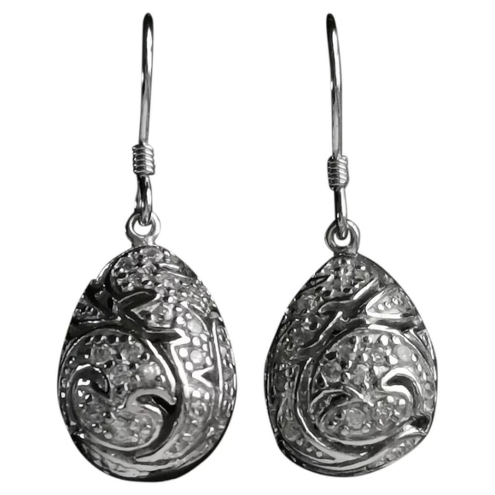 NEW, sterling silver cz damask design dangle drop earrings